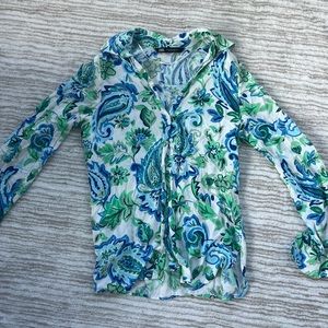 Zara blue and green long sleeve work blouse